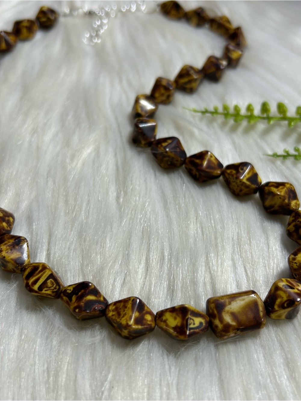 Picasso brown bicone Czech glass rustic necklace